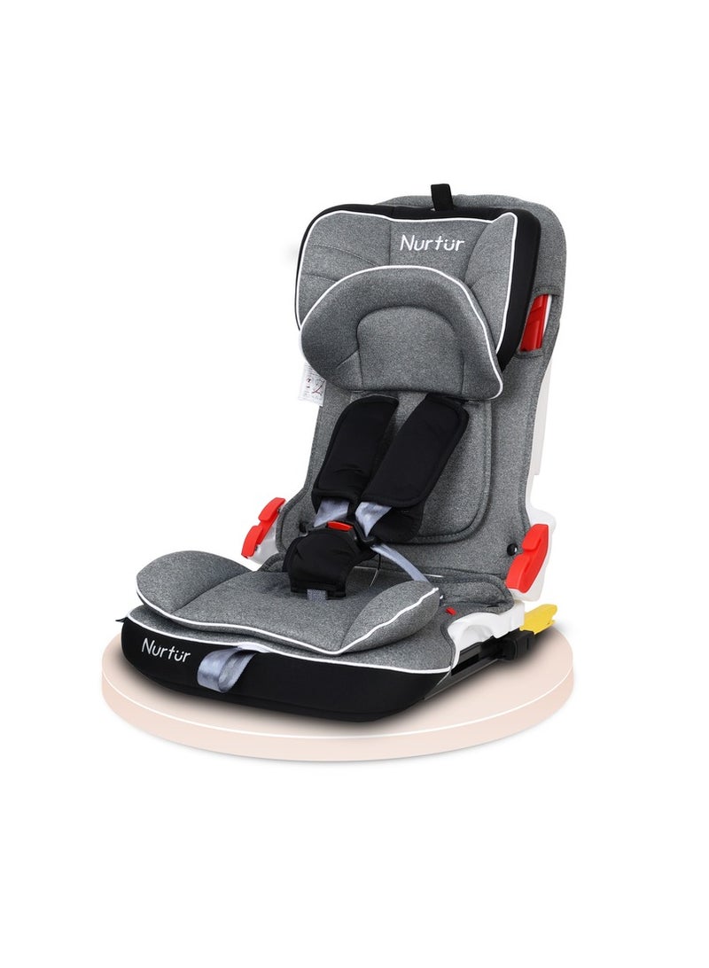 Nurtur Maverick Baby/Kids Compact Foldable Car Seat - 5-Point Safety Harness ISOFIX 10-level Adjustable Headrest 9 months to 12 years, , Grey