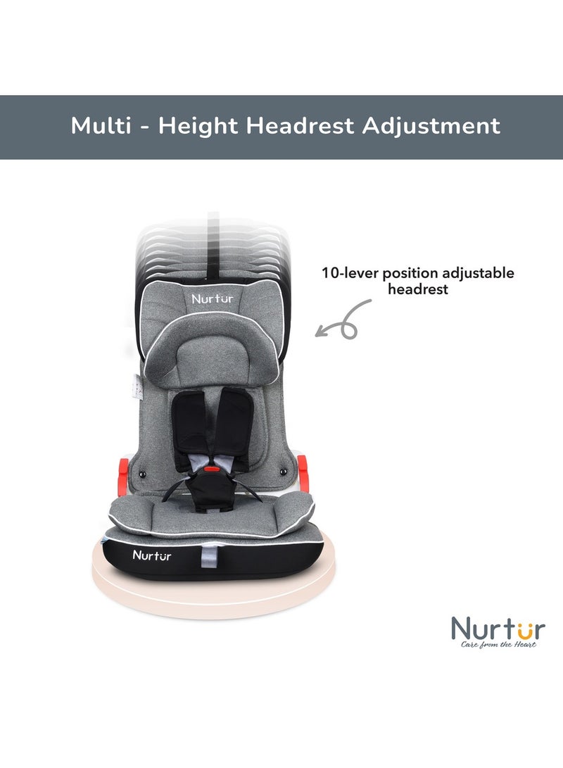 Nurtur Maverick Baby/Kids Compact Foldable Car Seat - 5-Point Safety Harness ISOFIX 10-level Adjustable Headrest 9 months to 12 years, , Grey