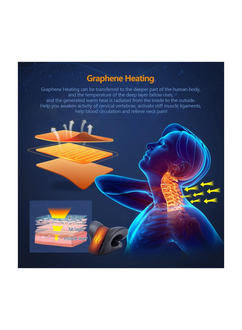 Neck and Shoulder Relaxer with Magnetic Therapy Pillowcase, Heated Cervical Traction Device Pillow with Graphene Pad, Cervical Traction Device for Relieve TMJ Headache Muscle Tension Spine Alignment