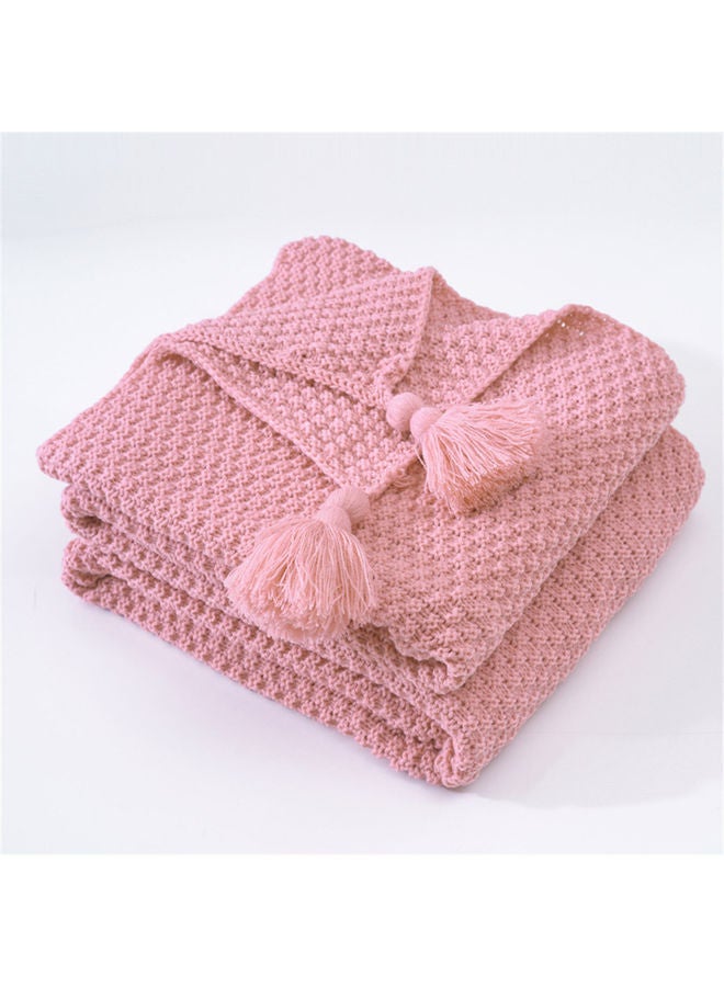 Tassel Design Warm Blanket Polyester Pink 130x170cm