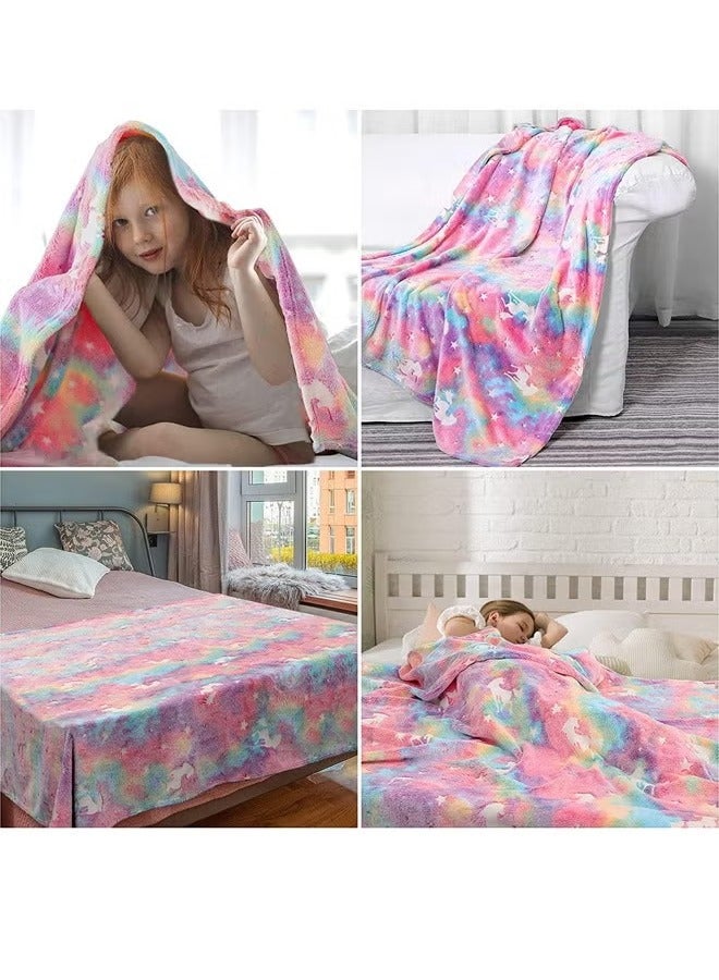 Glow in The Dark Blanket Unicorns Gifts for Girls,Unicorn Party Blankets,Luminous Girls Toys,Soft Kids Blankets for 1-10 Year Old