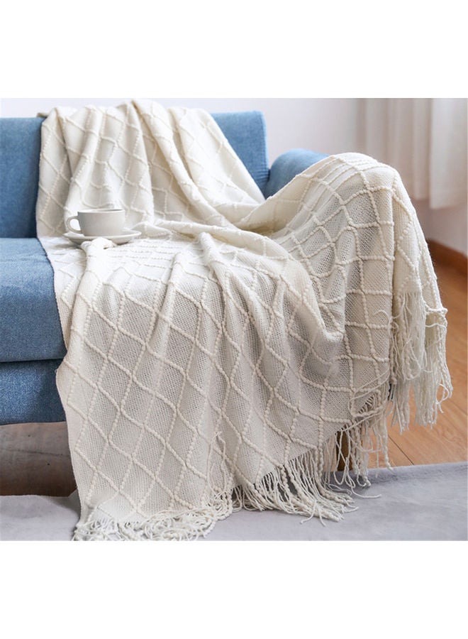 Tassel Design Soft Blanket Keep Warm Cotton White 127 x 172cm