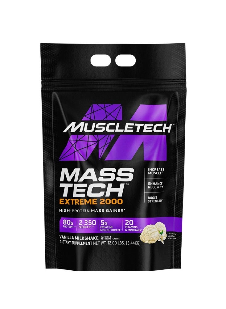 Muscletech Mass Gainer Protein Powder MassTech Extreme 2000 Muscle Builder Whey Protein Powder Protein  Creatine Carb Max Protein Weight Gainer for Women and Men Vanilla Milkshake 12 lbs