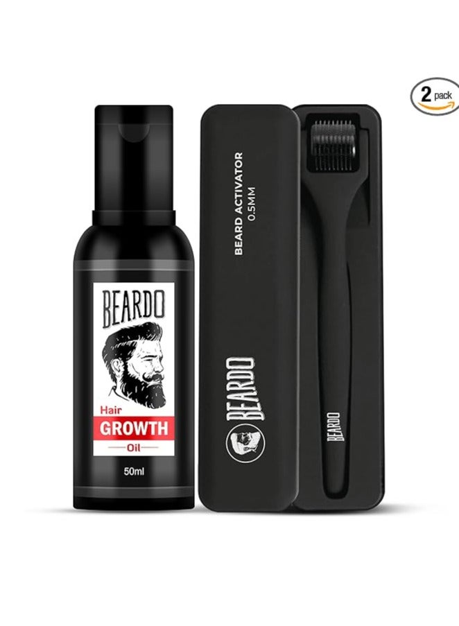 Beardo Beard Booster Combo - Beard and Hair Growth Oil - 50 ml with Beard Activator Advance Derma Roller for Men | Supports faster beard growth and thicker looking beard