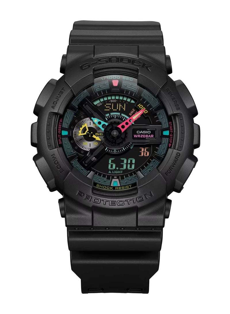 Digital - Analog Black Resin Strap Men's Watch With Fluorescent Accent GA-110MF-1ADR