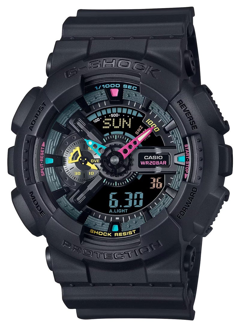 Digital - Analog Black Resin Strap Men's Watch With Fluorescent Accent GA-110MF-1ADR