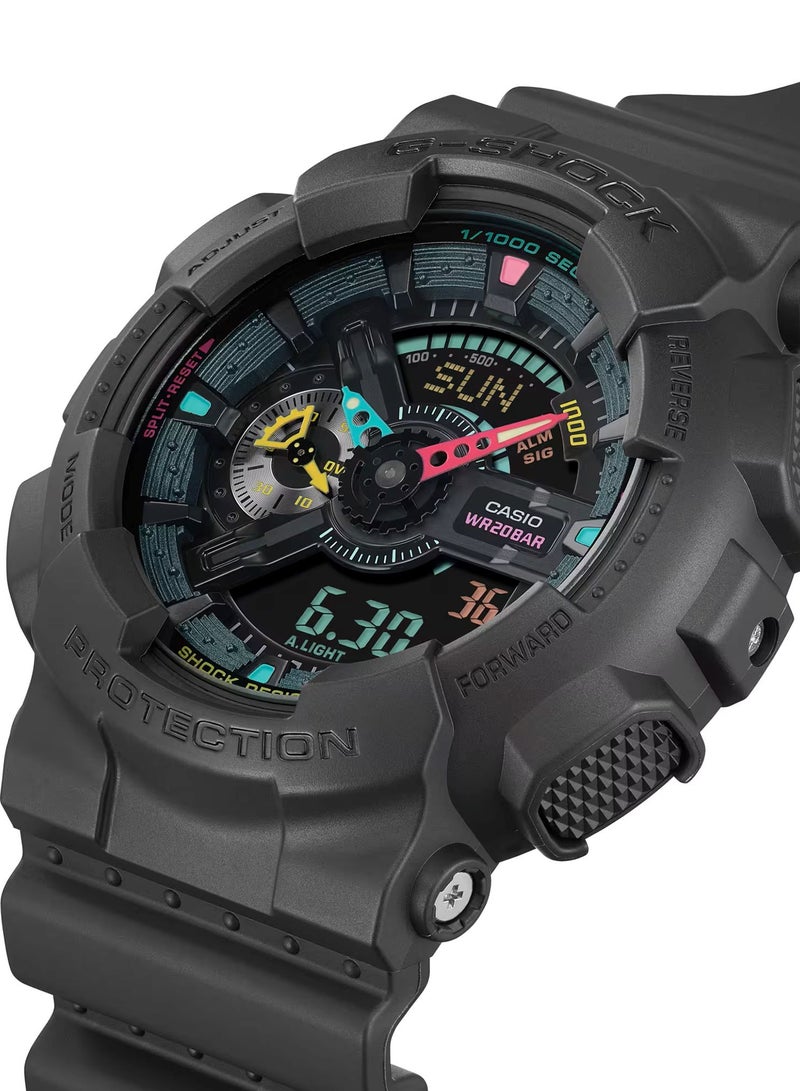 Digital - Analog Black Resin Strap Men's Watch With Fluorescent Accent GA-110MF-1ADR