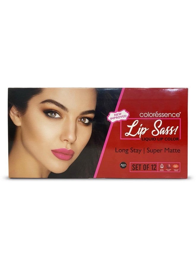 Lip Sass Liquid Lip Color (Pack Of 12 Wine Super Matte Lipsticks) With Long Lasting & Intense Pigment Formula | Get Plump Lips Instantly