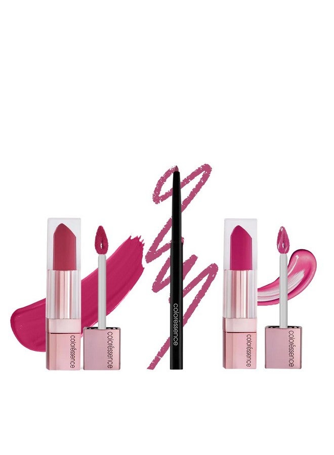 Fearless Lips Combo (Combo Of 3 Lip Makeup Products) | Transfer Proof Omk Lipstick (Candy Bomb) | Lip Liner (Mauve) | Plumpkin Tinted Lip Gloss (Raspberry Rush)