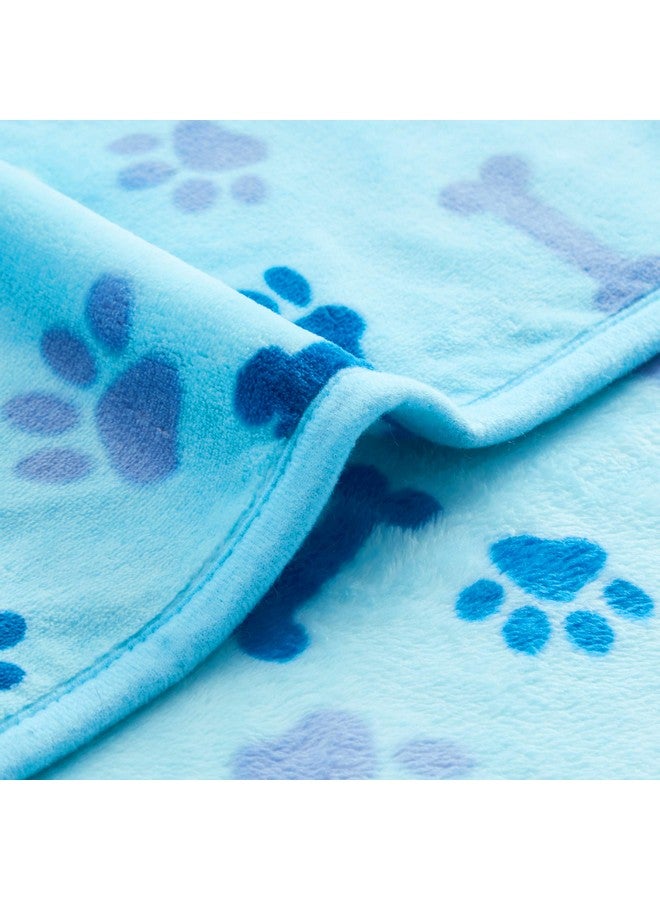 Luxurious Dog Blanket, 350 Gsm Super Fuzzy Microplush Fleece Pet Blankets For Small Medium Large Dogs And Cats, Blue Paw And Bone, 40