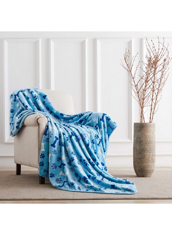 Luxurious Dog Blanket, 350 Gsm Super Fuzzy Microplush Fleece Pet Blankets For Small Medium Large Dogs And Cats, Blue Paw And Bone, 40