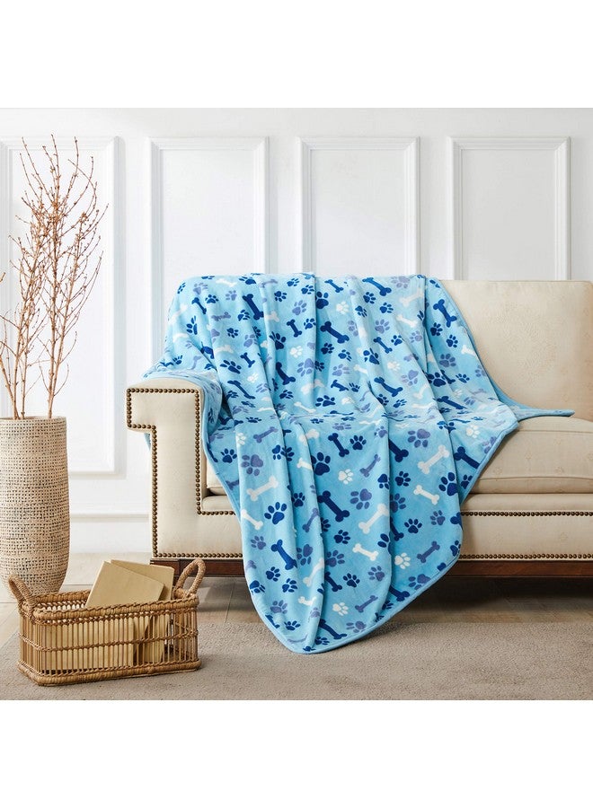 Luxurious Dog Blanket, 350 Gsm Super Fuzzy Microplush Fleece Pet Blankets For Small Medium Large Dogs And Cats, Blue Paw And Bone, 40