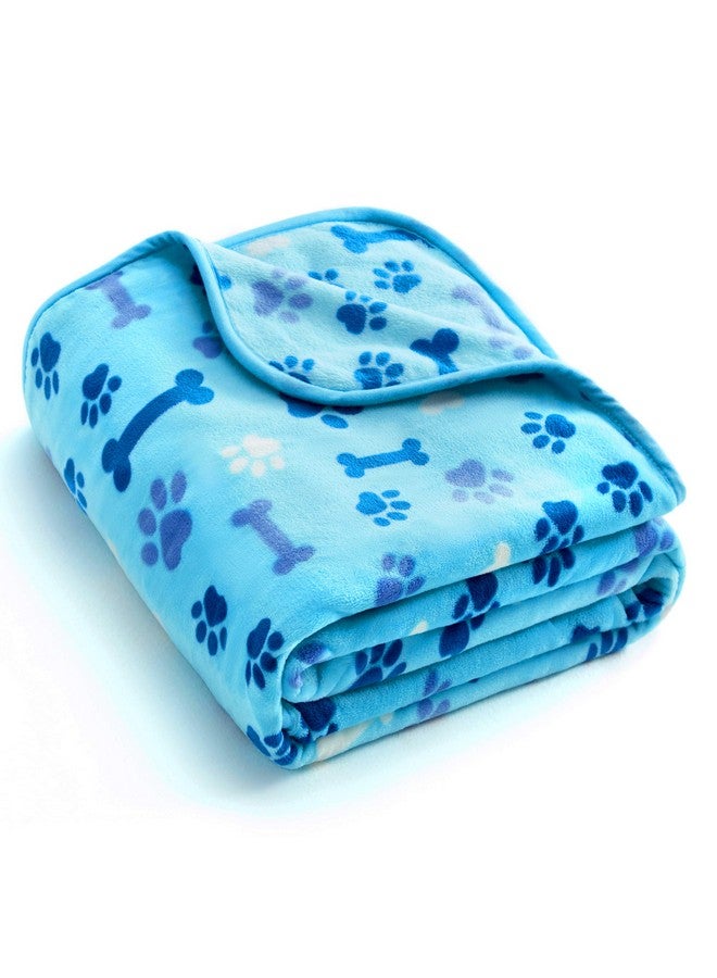 Luxurious Dog Blanket, 350 Gsm Super Fuzzy Microplush Fleece Pet Blankets For Small Medium Large Dogs And Cats, Blue Paw And Bone, 40