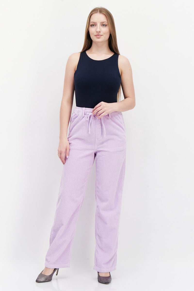 Women Drawstring Wide Leg Pants, Light Purple