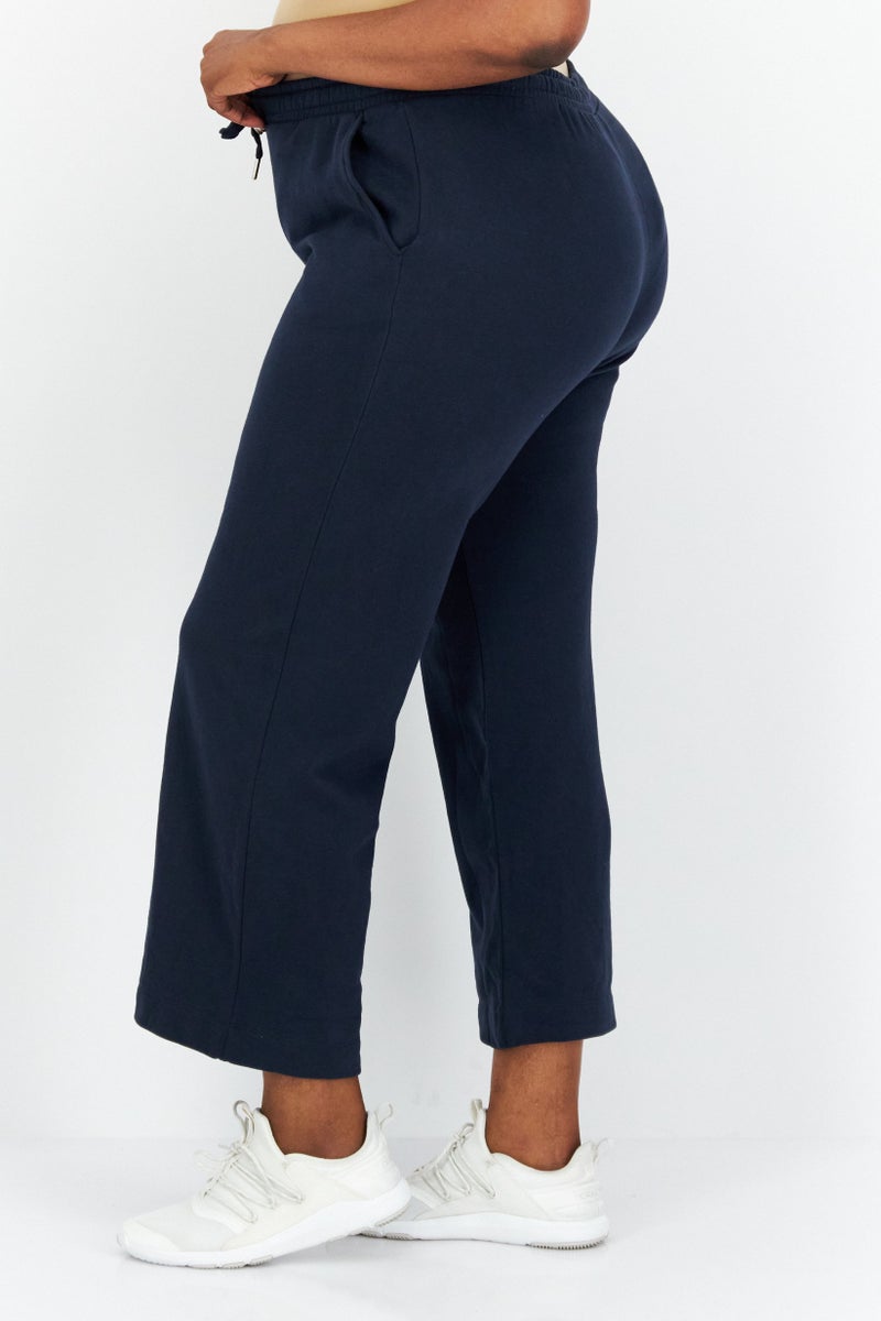 Women Regular Fit Plain Drawstring Wide Leg Pant, Blue