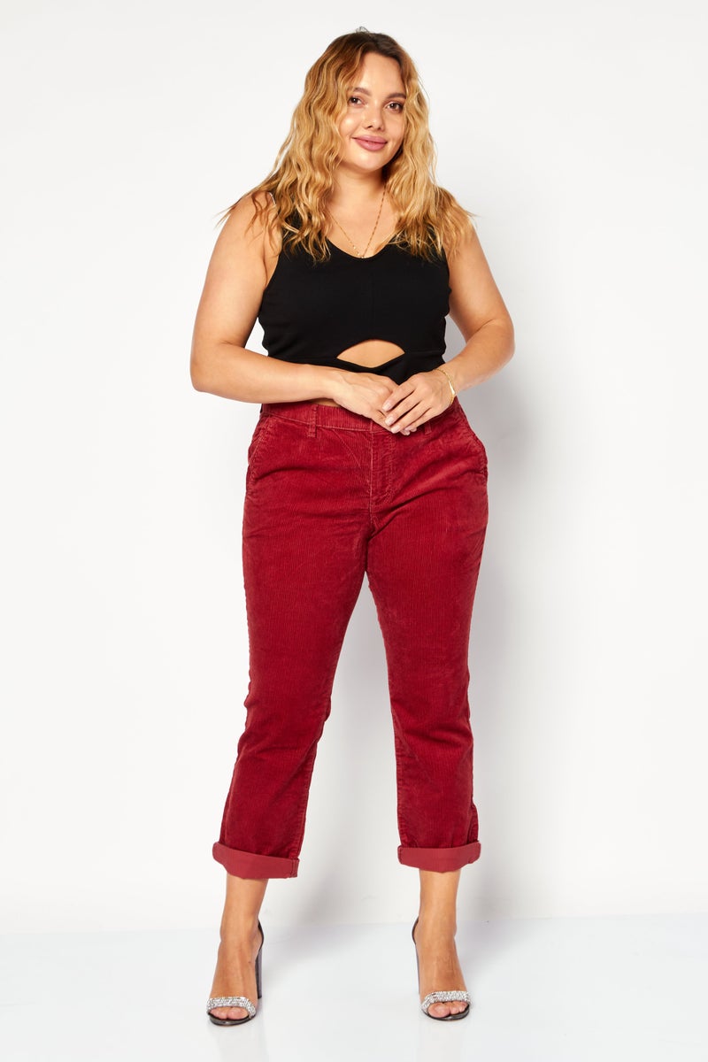 Women Wide Leg Corduroy Pants, Red