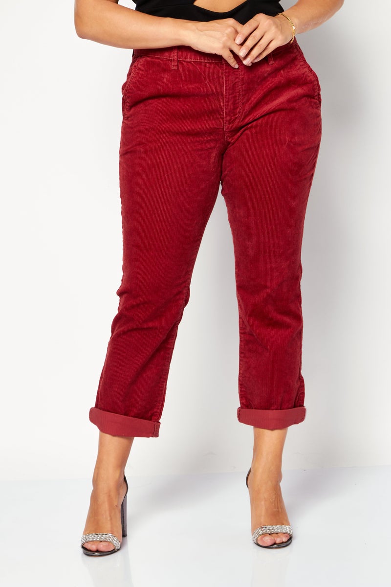 Women Wide Leg Corduroy Pants, Red