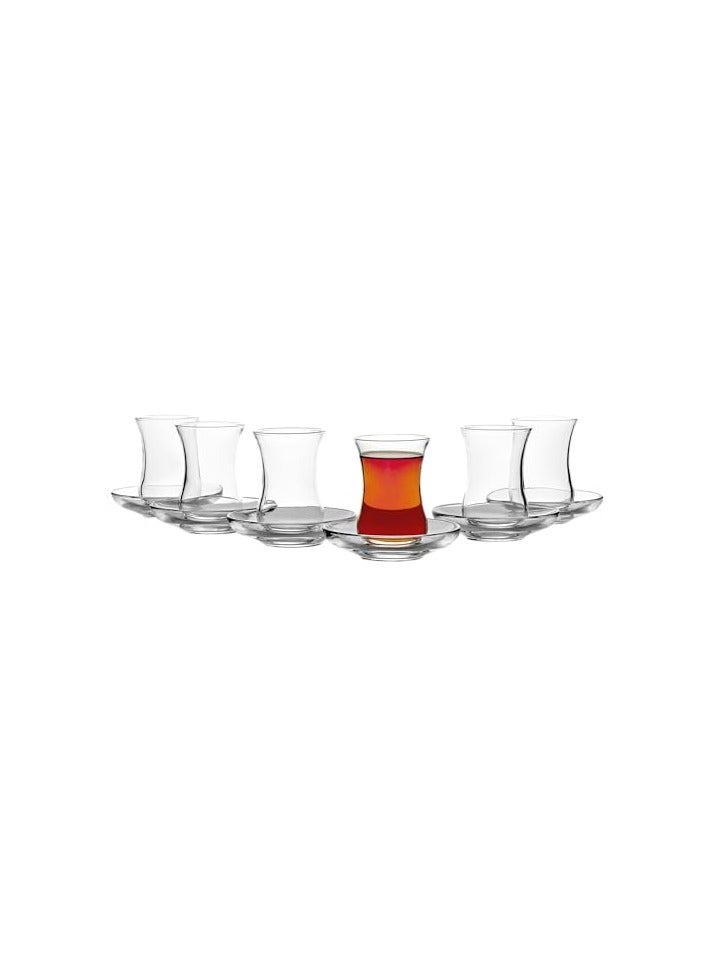 Turkish Tea Glass & Saucer Set - Design - Set of 6, 120 ml - Dishwasher-Safe Turkish Tea Glasses - Transparent