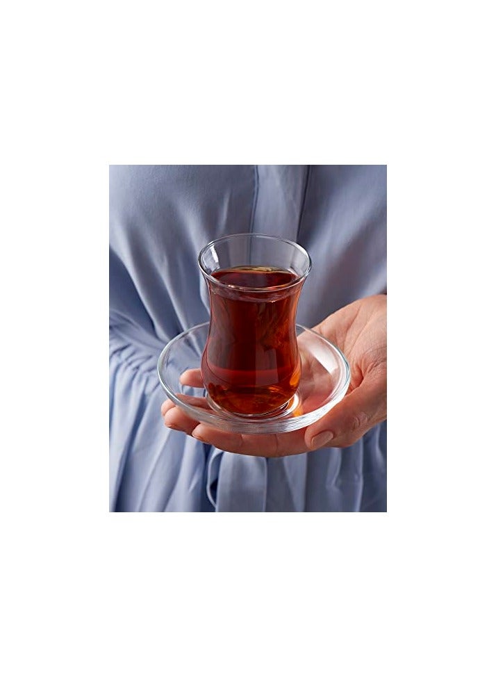 Turkish Tea Glass & Saucer Set - Design - Set of 6, 120 ml - Dishwasher-Safe Turkish Tea Glasses - Transparent