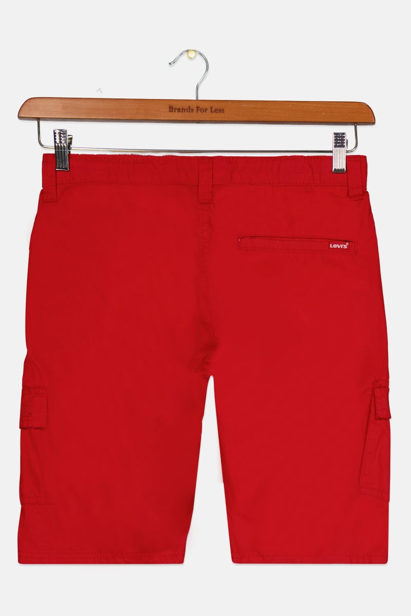 Kids Boy Regular Fit Denim Cargo Short, Red