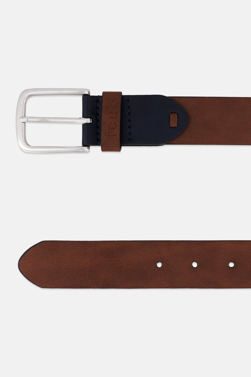 Men Leather Buckle Belt, Brown/Marine