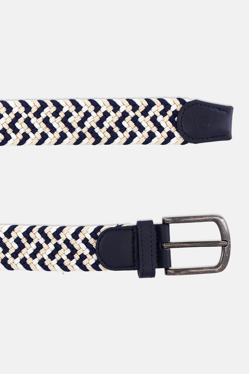 Men Textured Belt, Navy/WhiteCombo