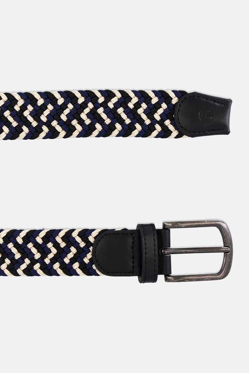 Men Textured Belt, Navy/Black Combo