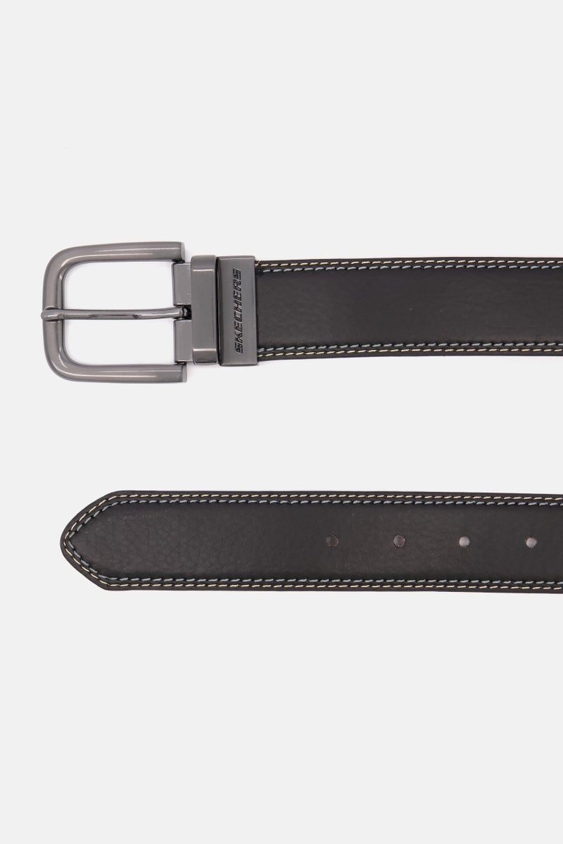 Men Reversible Buckle Leather Belt, Black/Brown