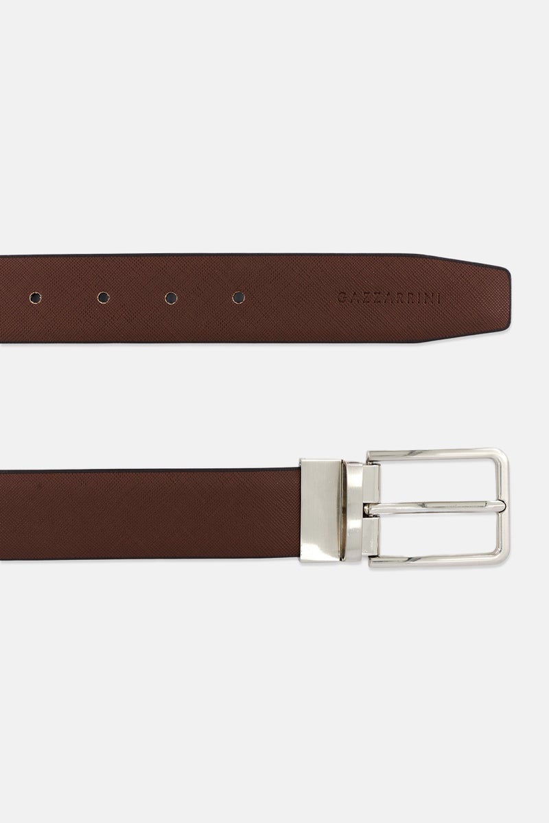 Men Leather Belt, Navy/Brown