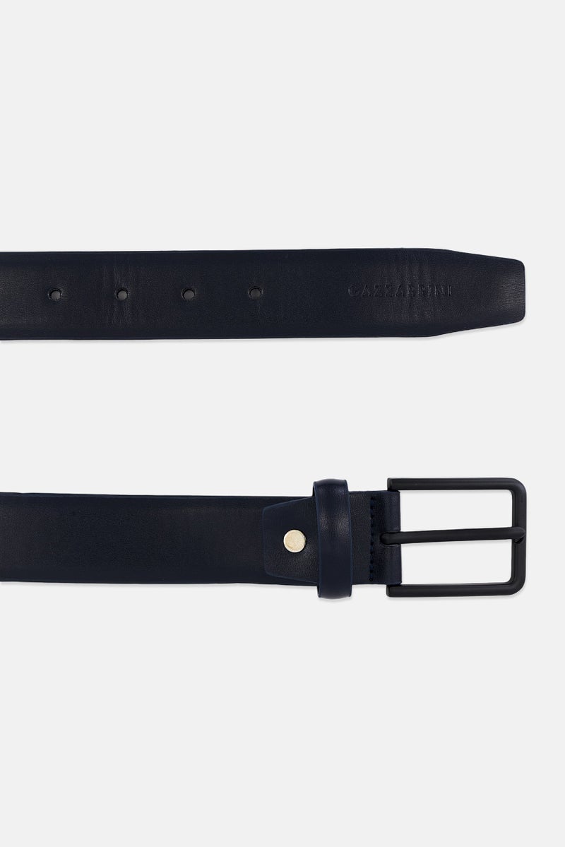 Men Leather Buckle Belt, Navy