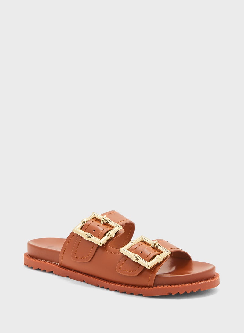 Chunky Buckle Double Strap Sandal