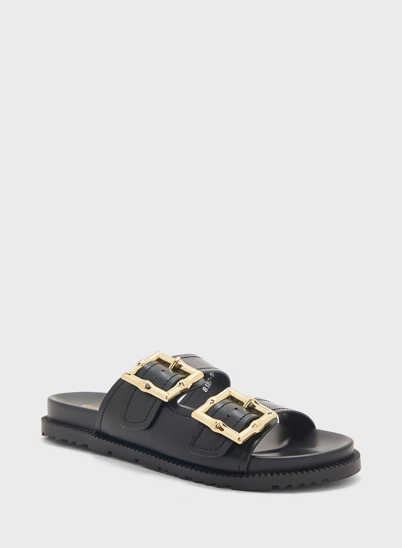 Chunky Buckle Double Strap Sandal