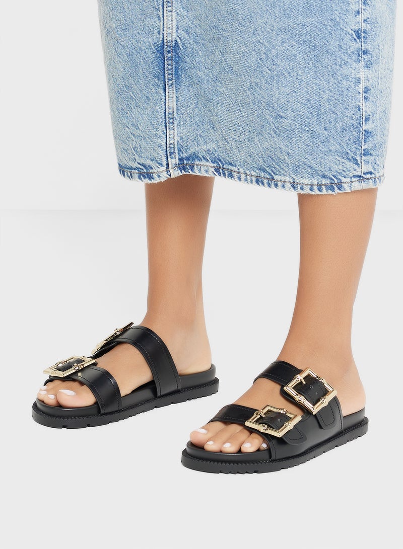 Chunky Buckle Double Strap Sandal