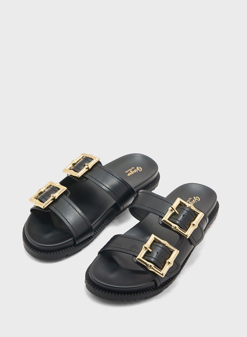 Chunky Buckle Double Strap Sandal