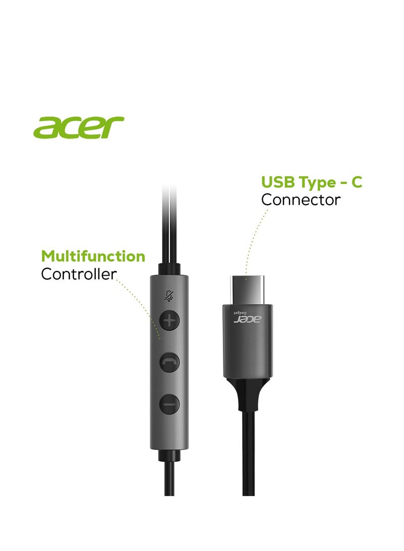 In-Ear Type C Wired Earphones With Microphone Noise Isolating Compatible With iPhone15 series Samsung Galaxy, PC, iPad Air and More 1.5M Black