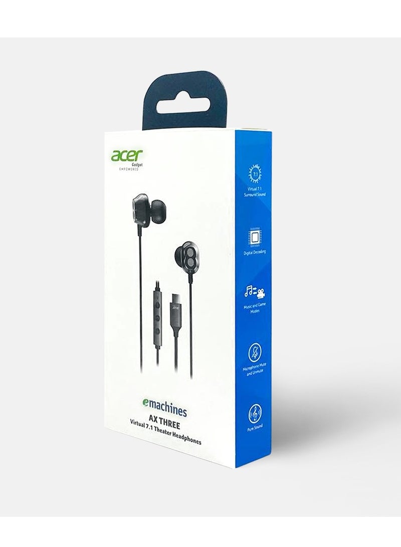 In-Ear Type C Wired Earphones With Microphone Noise Isolating Compatible With iPhone15 series Samsung Galaxy, PC, iPad Air and More 1.5M Black