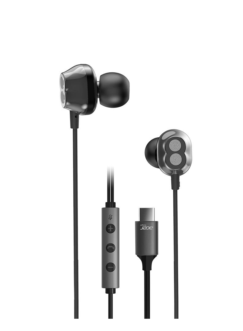 In-Ear Type C Wired Earphones With Microphone Noise Isolating Compatible With iPhone15 series Samsung Galaxy, PC, iPad Air and More 1.5M Black