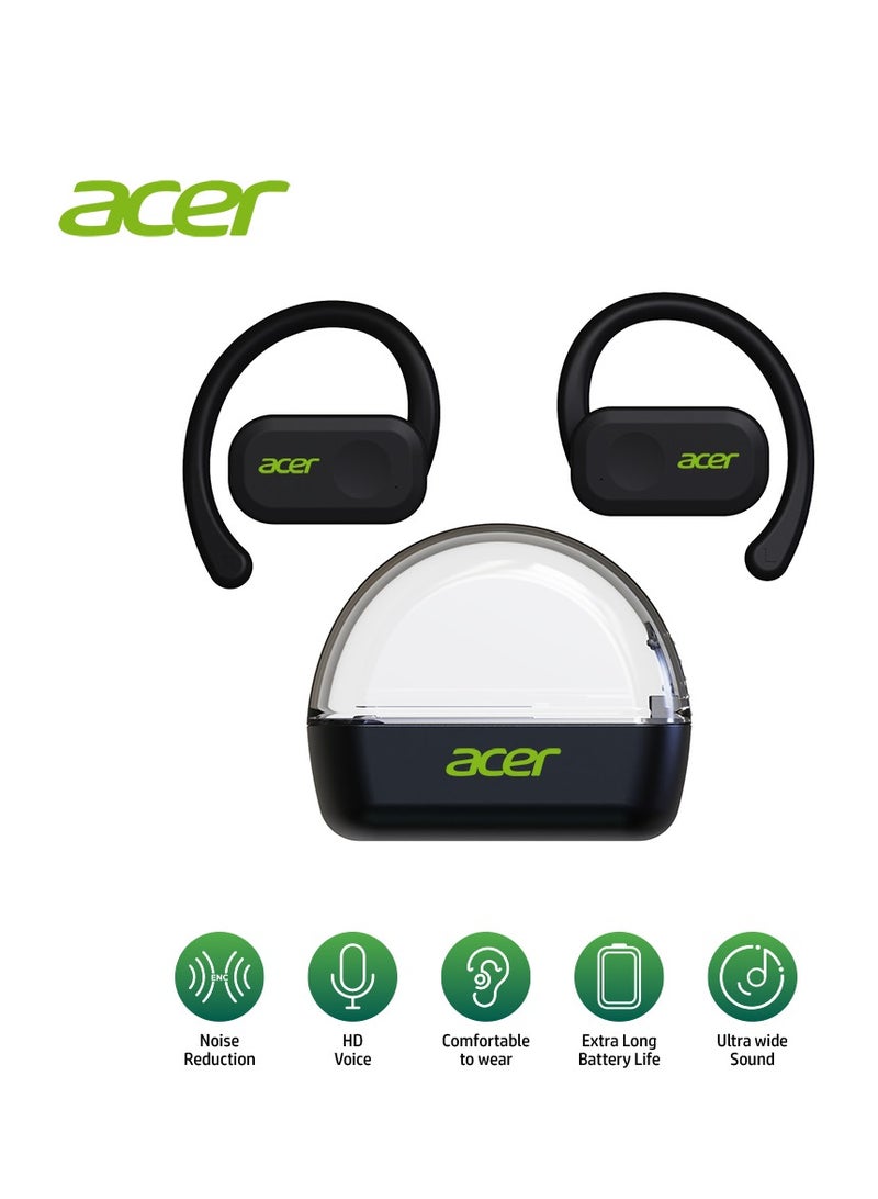 Wireless Bluetooth ENC Open Ear Headphones with Dual 14.2mm Dynamic Drivers Deep Bass, Bluetooth 5..0 Black