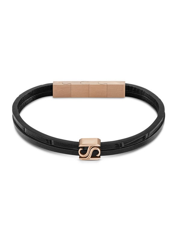 Logo Mens Black Leather Bracelet 190+20Mm - B47 8N