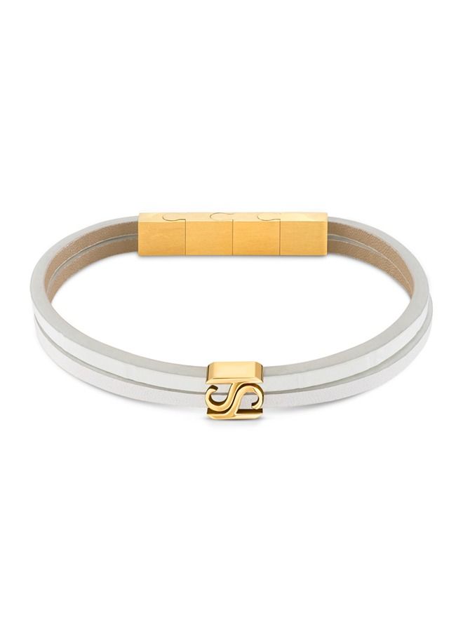 Logo Mens White Leather Bracelet 190+20Mm - B47 3B