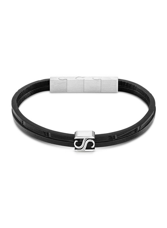 Logo Mens Black Leather Bracelet 190+20Mm - B47 1N