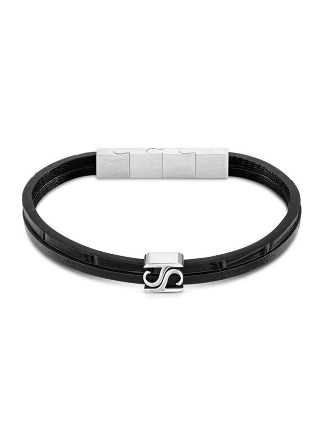 Logo Mens Black Leather Bracelet 190+20Mm - B47 1N