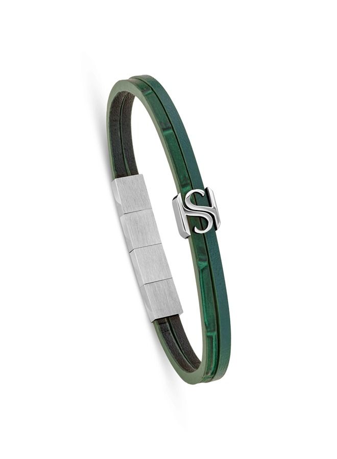 Logo Mens Green Leather Bracelet 190+20Mm - B47 1V