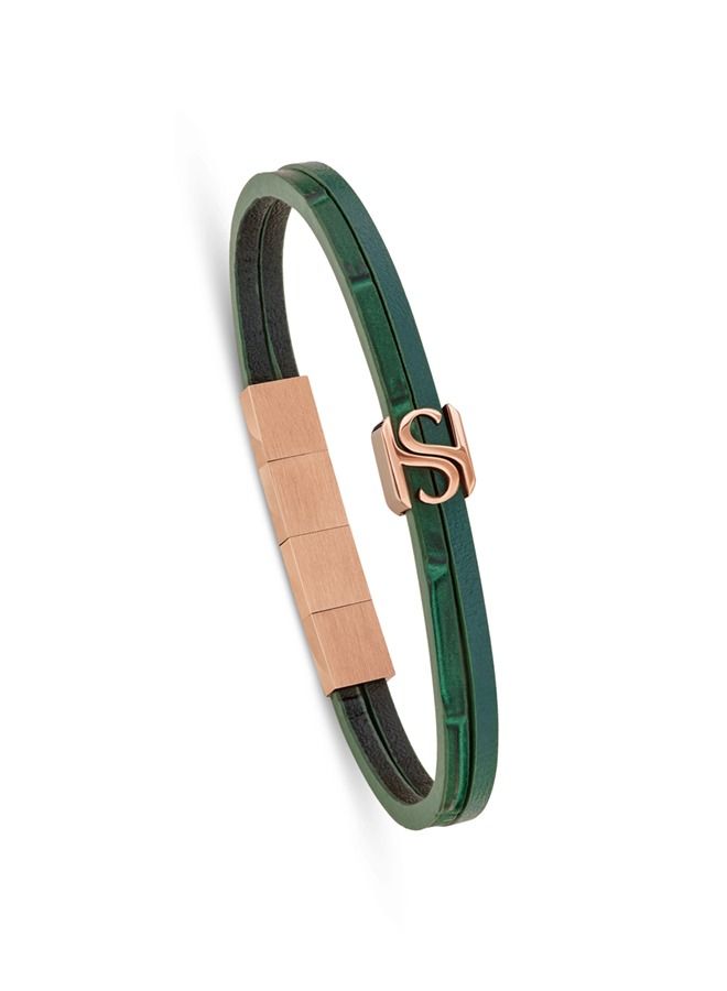 Logo Mens Green Leather Bracelet 190+20Mm - B47 8V