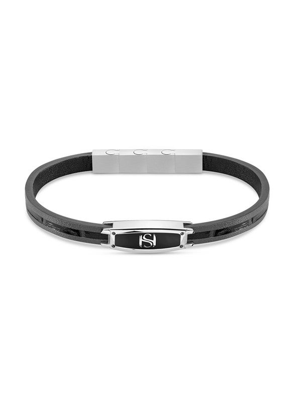 Monceau Mens Black Leather Bracelet 190+20Mm - B46 1N