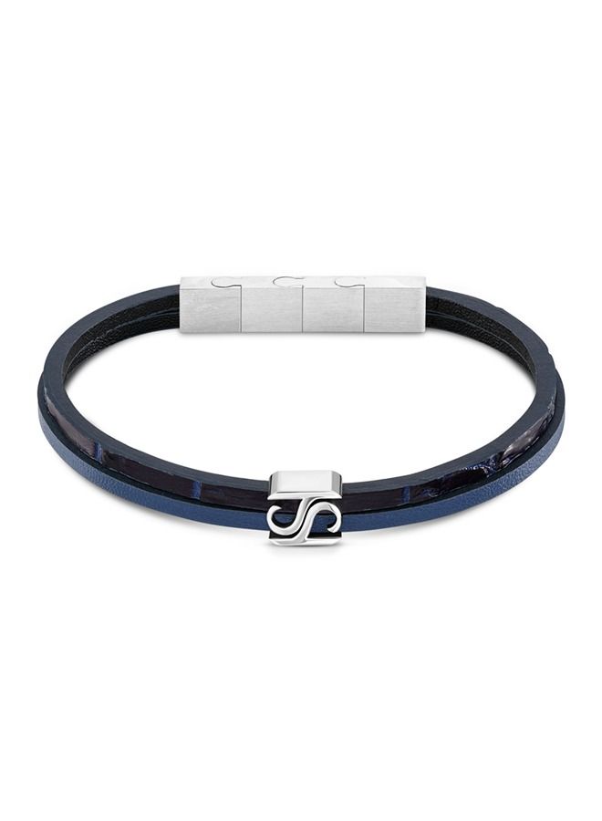 Logo Mens Navy Blue Leather Bracelet 190+20Mm - B47 1D