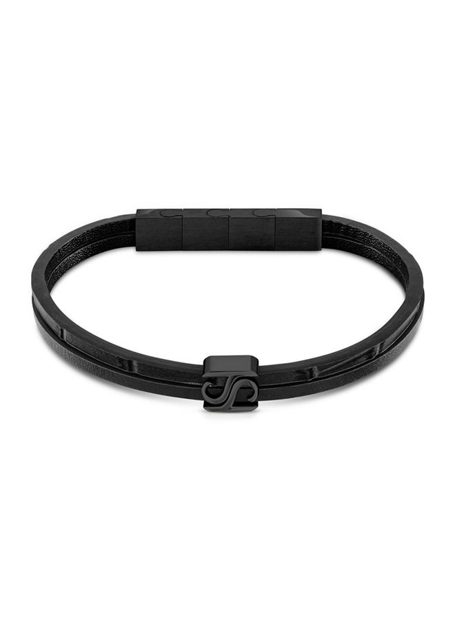 Logo Mens Black Leather Bracelet 190+20Mm - B47 7N