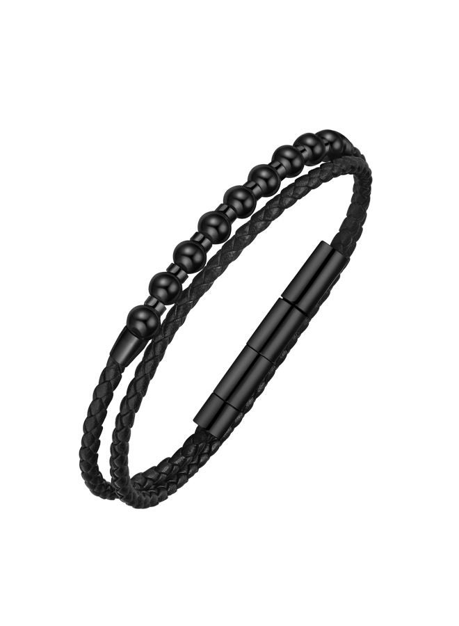 POLICE Kingpins Bracelet for Men Black Beads with Black Leather - PEAGB0005445