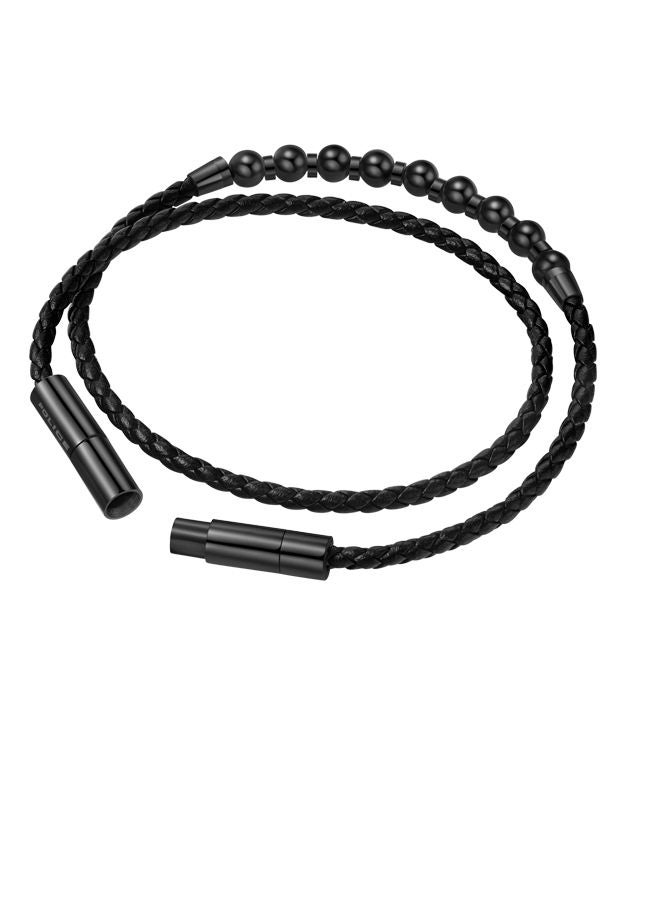 POLICE Kingpins Bracelet for Men Black Beads with Black Leather - PEAGB0005445