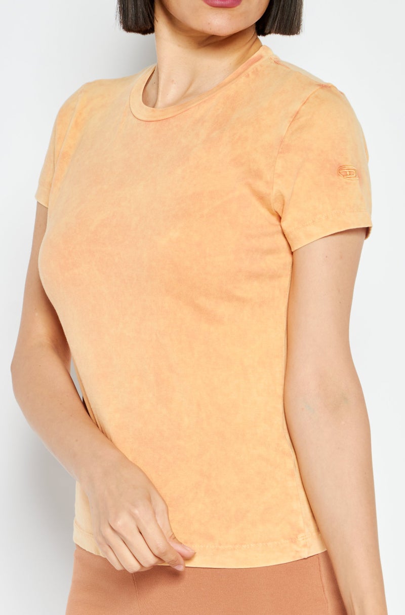 Women Round Neck Short Sleeves Plain T-Shirt, Orange